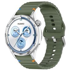 Cinturino per orologio in silicone con cucitura a grana ondulata e fibbia in acciaio argentato da 20 mm (verde militare)