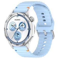 Cinturino per orologio in silicone con cucitura a grana ondulata e fibbia in acciaio argentato da 20 mm (azzurro chiaro)