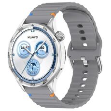Cinturino per orologio in silicone con cucitura a grana ondulata e fibbia in acciaio argentato da 20 mm (grigio siderale)