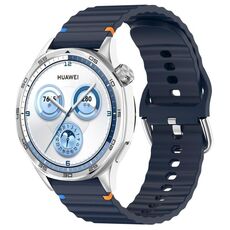 Cinturino per orologio in silicone con cucitura a grana ondulata e fibbia in acciaio argentato da 20 mm (blu notte)