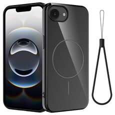 Per iPhone 16e Custodia per telefono antiurto in TPU lucido MagSafe con cordino (nero)