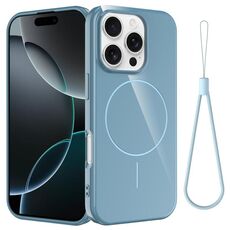 Per iPhone 16 Pro Max Custodia per telefono antiurto in TPU lucido MagSafe con cordino (blu)