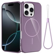 Per iPhone 16 Pro Max Custodia per telefono antiurto in TPU lucido MagSafe con cordino (viola)