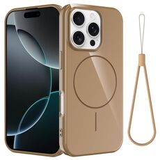 Per iPhone 16 Pro Max Custodia per telefono antiurto in TPU lucido MagSafe con cordino (oro)