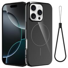 Per iPhone 16 Pro Max Custodia per telefono antiurto in TPU lucido MagSafe con cordino (nero)