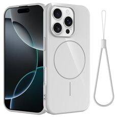 Per iPhone 16 Pro Max Custodia per telefono antiurto in TPU lucido MagSafe con cordino (bianco)