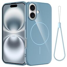 Per iPhone 16 Plus Custodia per telefono antiurto in TPU lucido MagSafe con cordino (blu)
