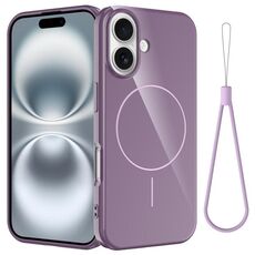 Per iPhone 16 Plus Custodia per telefono antiurto in TPU lucido MagSafe con cordino (viola)