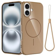 Per iPhone 16 Plus Custodia per telefono antiurto in TPU lucido MagSafe con cordino (oro)