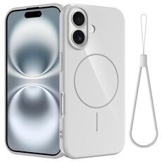 Per iPhone 16 Plus Custodia per telefono antiurto in TPU lucido MagSafe con cordino (bianco)