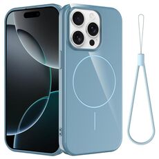 Per iPhone 15 Pro Custodia per telefono antiurto in TPU lucido MagSafe con cordino (blu)