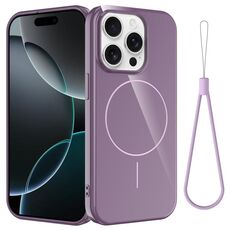 Per iPhone 15 Pro Custodia per telefono antiurto in TPU lucido MagSafe con cordino (viola)