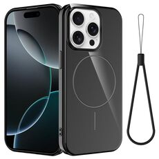 Per iPhone 15 Pro Custodia per telefono antiurto in TPU lucido MagSafe con cordino (nero)