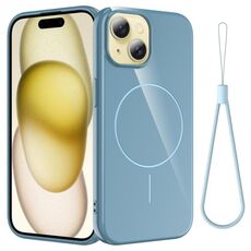 Per iPhone 15 Plus Custodia per telefono antiurto in TPU lucido MagSafe con cordino (blu)