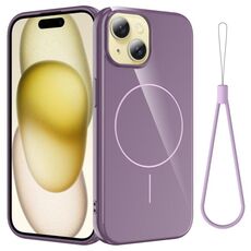 Per iPhone 15 Plus Custodia per telefono antiurto in TPU lucido MagSafe con cordino (viola)