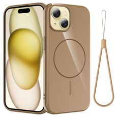 Per iPhone 15 Plus Custodia per telefono antiurto in TPU lucido MagSafe con cordino (oro)
