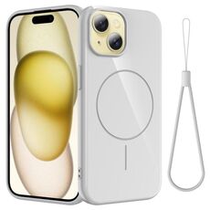 Per iPhone 15 Plus Custodia per telefono antiurto in TPU lucido MagSafe con cordino (bianco)