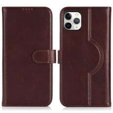 Per iPhone 11 Pro Max Custodia per telefono MagSafe in vera pelle con portafoglio per carte (marrone scuro)