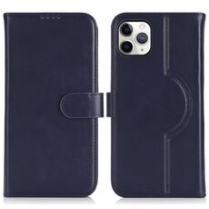 Per iPhone 11 Pro Max Custodia per telefono MagSafe in vera pelle con portafoglio per carte (blu scuro)