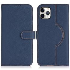 Per iPhone 11 Pro Max Custodia per telefono MagSafe in vera pelle con portafoglio per carte (Litchi blu scuro)