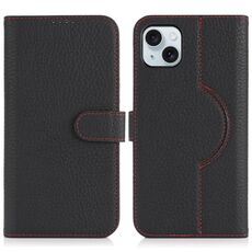 Per iPhone 15 Plus / 14 Plus Custodia per telefono MagSafe in vera pelle con portafoglio per carte (nero litchi)