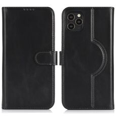 Per iPhone 16 Pro Max Custodia per telefono MagSafe in vera pelle con portafoglio per carte (nero)