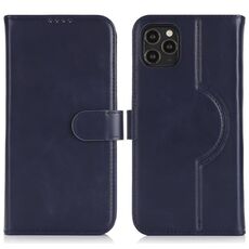 Per iPhone 16 Pro Max Custodia per telefono MagSafe in vera pelle con portafoglio per carte (blu scuro)
