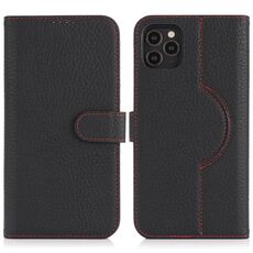 Per iPhone 16 Pro Max Custodia per telefono MagSafe in vera pelle con portafoglio per carte (nero litchi)