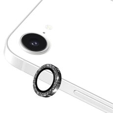 Per iPhone 16e ENKAY Hat-Prince Glitter Obiettivo della fotocamera posteriore Anello in lega di alluminio Pellicola in vetro temperato (nero)