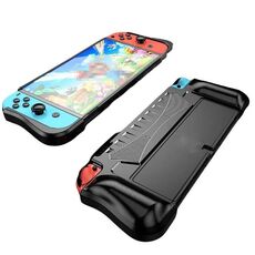 Per Switch OLED Console TPU Custodia protettiva integrata con 2 slot per schede di gioco (nero)