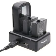 Caricabatterie Dual Batterie + Caricabatterie per controllo remoto con cavo USB per GoPro Hero7 Black / 6/5 (AHDBT-501), Batterie non incluse (Nero)