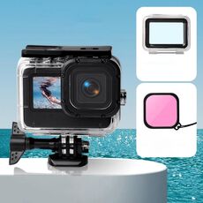 Custodia impermeabile + cover posteriore touch + filtro per lenti colorate per GoPro HERO9 Black (rosa)