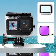 Custodia impermeabile + Cover posteriore touch + Filtro per lenti colorate per GoPro HERO9 Black (Viola)