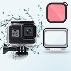 Custodia impermeabile 45 m + cover posteriore touch + filtro per lenti colorate per GoPro HERO8 Black (rosa)