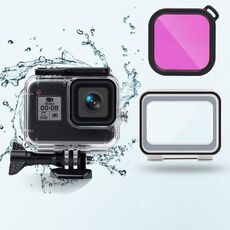 Custodia impermeabile 45 m + cover posteriore touch + filtro per lenti colorate per GoPro HERO8 Black (viola)