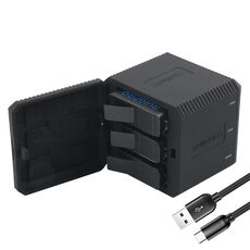 RUIGPRO Scatola caricabatterie con triplo alloggiamento per batterie USB con cavo USB e indicatore LED per GoPro HERO6 / 5 (nero)