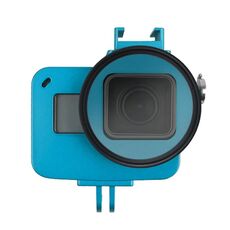 Gabbia protettiva in lega di alluminio CNC con guscio alloggiamento con telaio assicurativo e lente UV 52mm per GoPro HERO7 Black / 6/5 (blu)