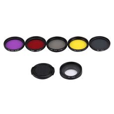 JUNESTAR 7 in 1 filtro per obiettivo professionale da 37 mm (CPL + UV + ND4 + rosso + giallo + FLD / viola) e cappuccio protettivo per obiettivo per videocamera sportiva GoPro HERO4 / 3+ / 3