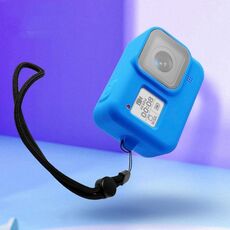 Custodia protettiva in silicone con cinturino da polso per Gopro Hero8 Nero (Blu)