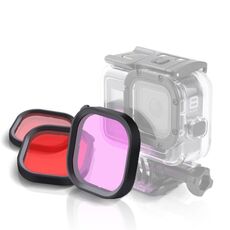 Kit filtri per lenti subacquee con custodia quadrata a 3 colori rosa viola rosso per GoPro HERO8 Black Custodia impermeabile originale