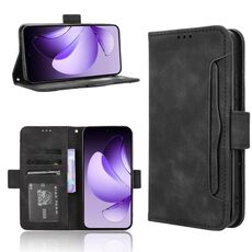 Custodia in pelle per OPPO Reno13 5G con texture in vitello e slot per schede (nera)