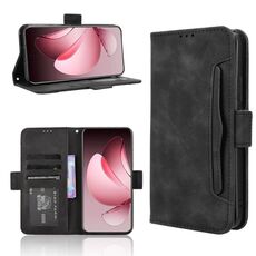 Custodia in pelle per OPPO Reno13 Pro 5G con texture in vitello e slot per schede (nera)