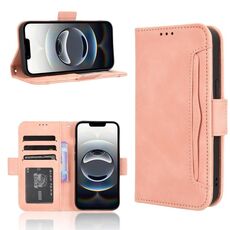 Per iPhone 16e Custodia in pelle con slot per schede e texture in vitello (rosa)