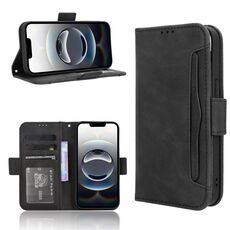 Per iPhone 16e Custodia in pelle con slot per schede e texture in vitello (nero)
