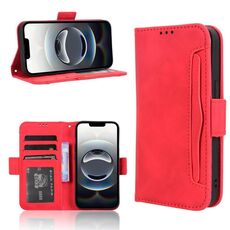 Per iPhone 16e Custodia per telefono in pelle con slot per schede e texture in vitello (rosso)