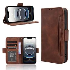 Per iPhone 16e Custodia in pelle con slot per schede e texture in vitello (marrone)