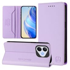 Per Honor 400 Lite RC01 Custodia per telefono in pelle con doppia piegatura e aspirazione magnetica RFID (viola chiaro)