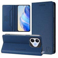 Per Honor 400 Lite RC01 Custodia per telefono in pelle RFID con ventosa magnetica a doppia piega (blu scuro)