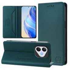 Per Honor 400 Lite RC01 Custodia per telefono in pelle RFID con ventosa magnetica a doppia piega (verde scuro)
