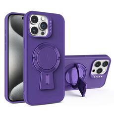 Per iPhone 15 Pro Custodia per telefono antiurto MagSafe con supporto a Y (viola scuro)